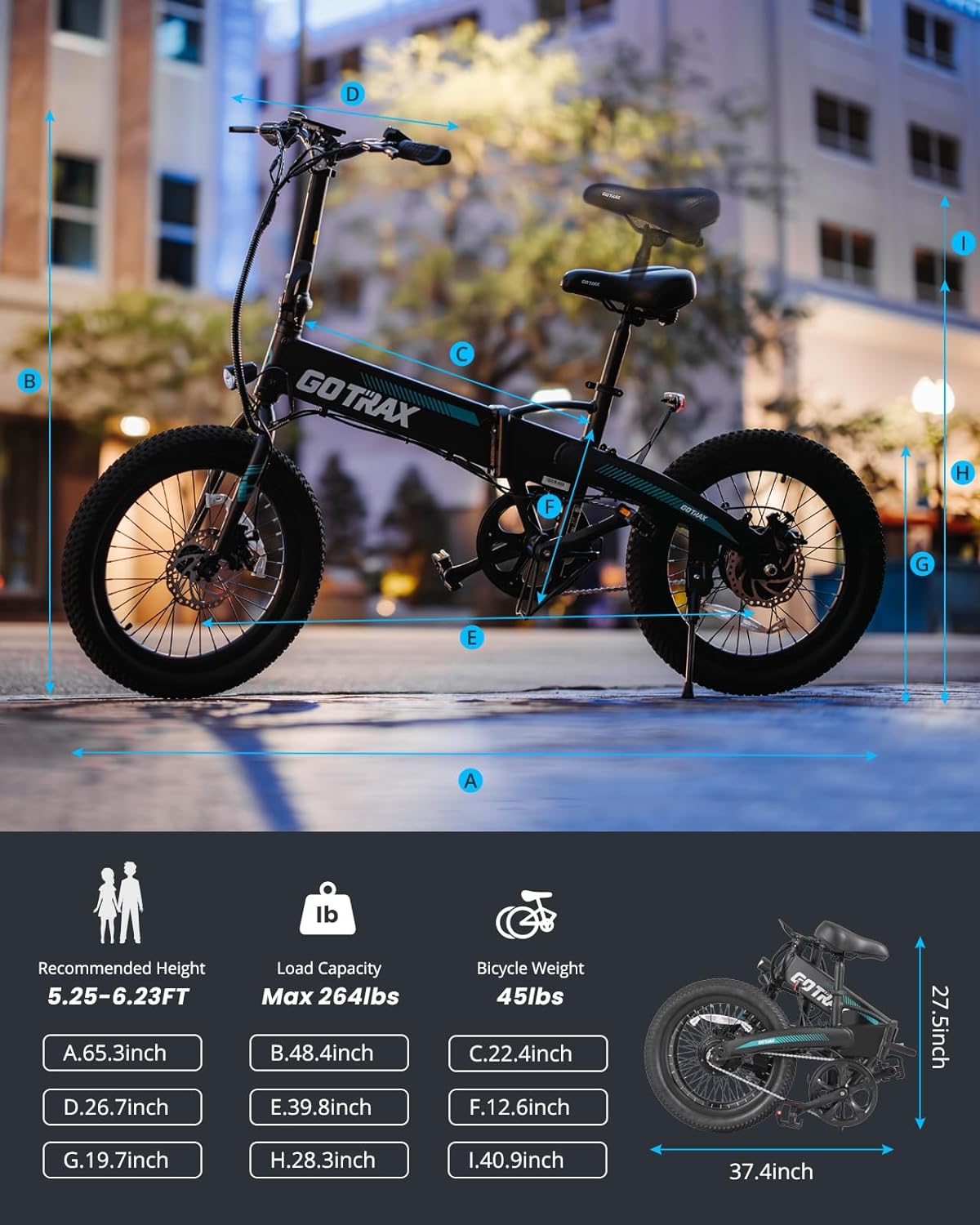 Bicicleta Eléctrica Plegable Gotrax 20 500W, 40 Miles, 5 Niveles