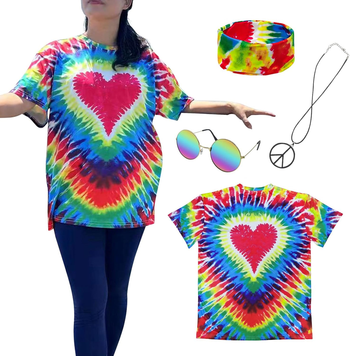 Disfraz Hippie Unisex, Accesorios 60s y 70s, Fiesta Temática