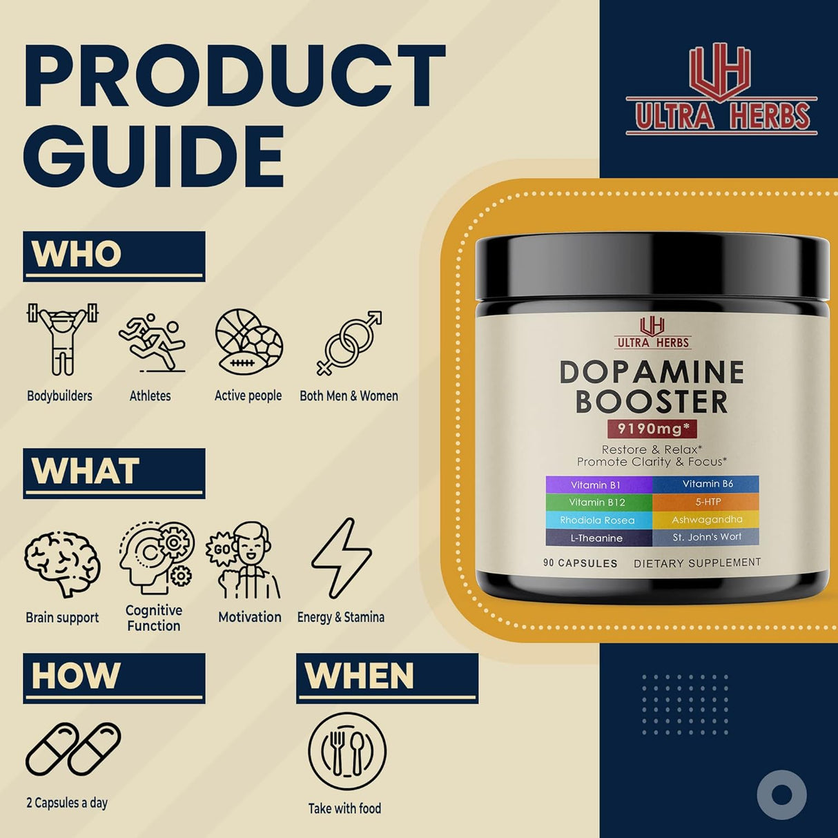 Suplemento de enfoque de dopamina Ashwagandha 5000mg 5-HTP