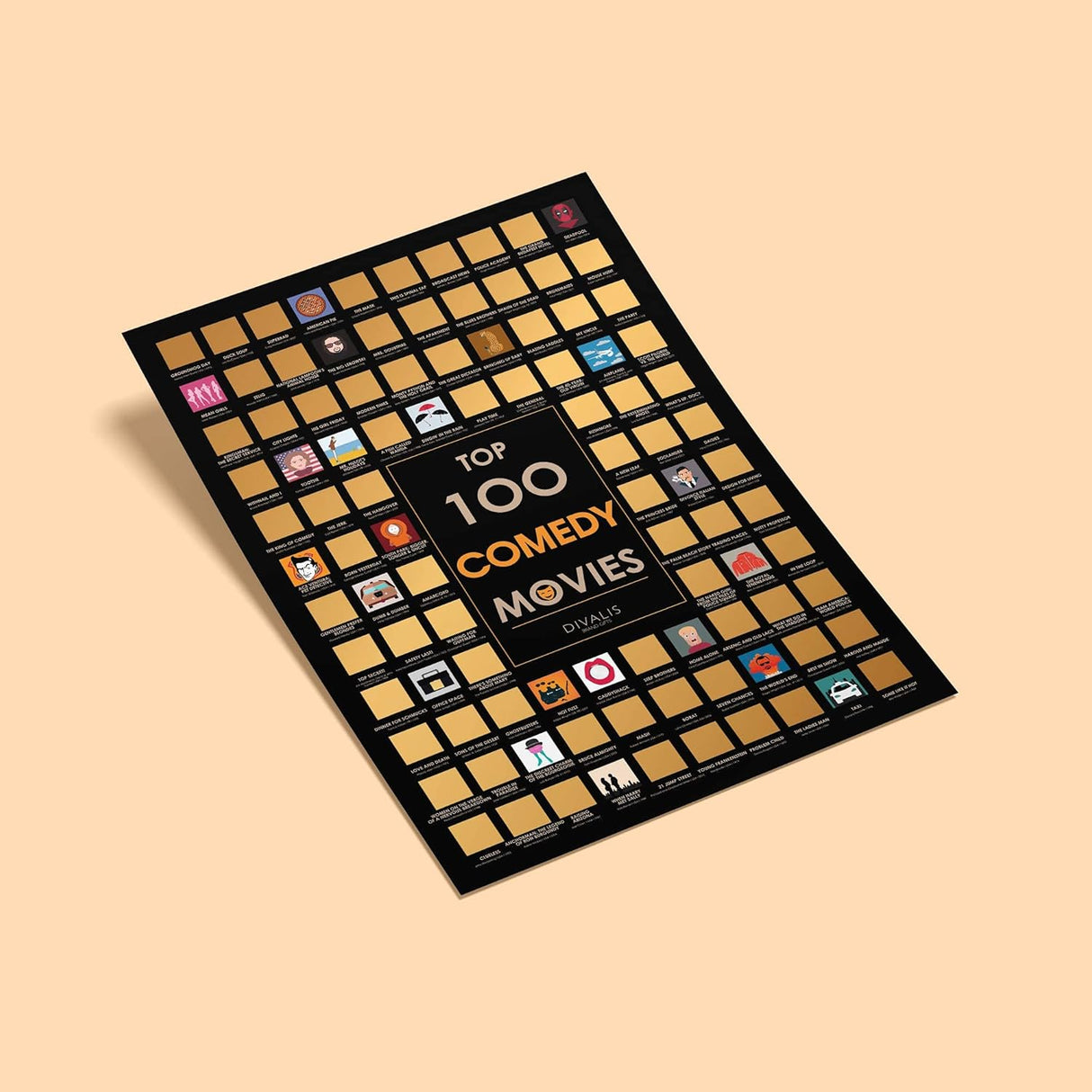 Póster Rascable de 100 Películas de Comedia: Lista de Deseos