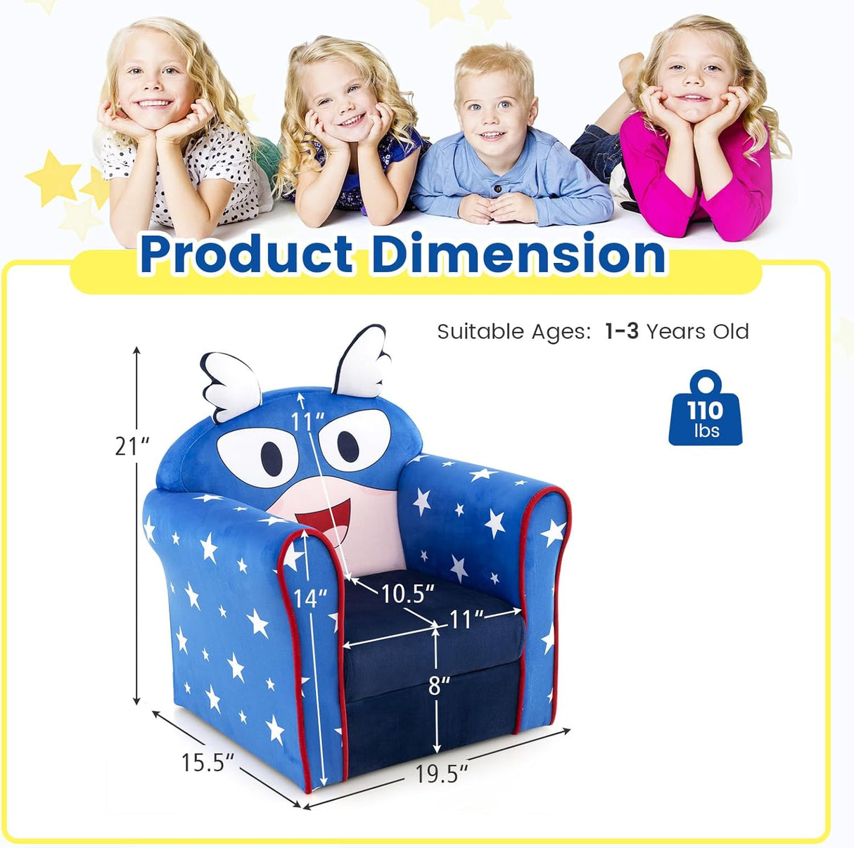 silla con reposabrazos para niños con patrón,Costzon, azul.