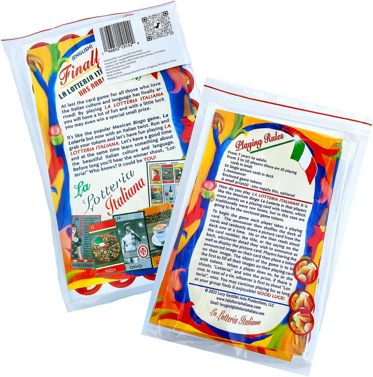 Juego de Lotería Italiana Fun Bingo, 54 Cartas Ilustradas, 3-10 Jugadores