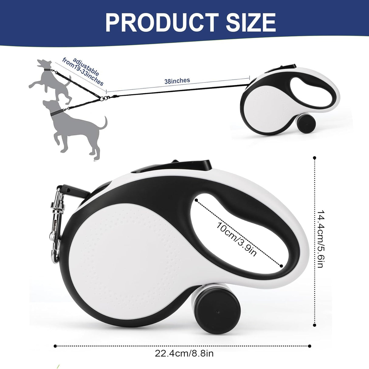Correa Doble Retráctil para 2 Perros Grandes con Luz LED