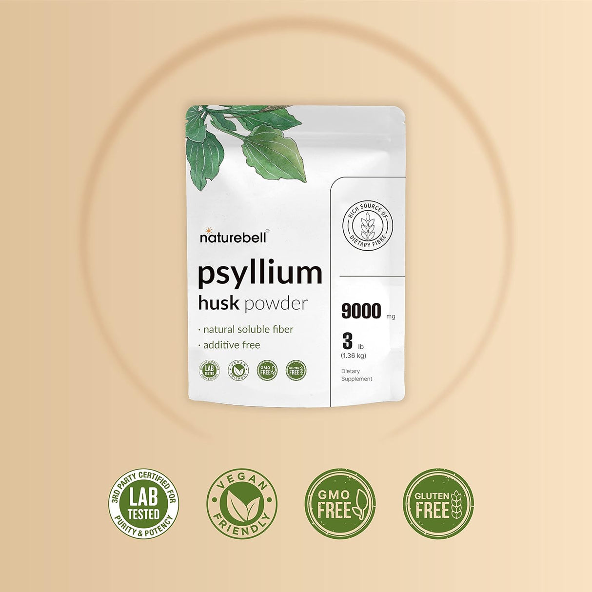Psyllium Husk Powder 3 Lbs NatureBell, Sin aditivos, Gluten Free