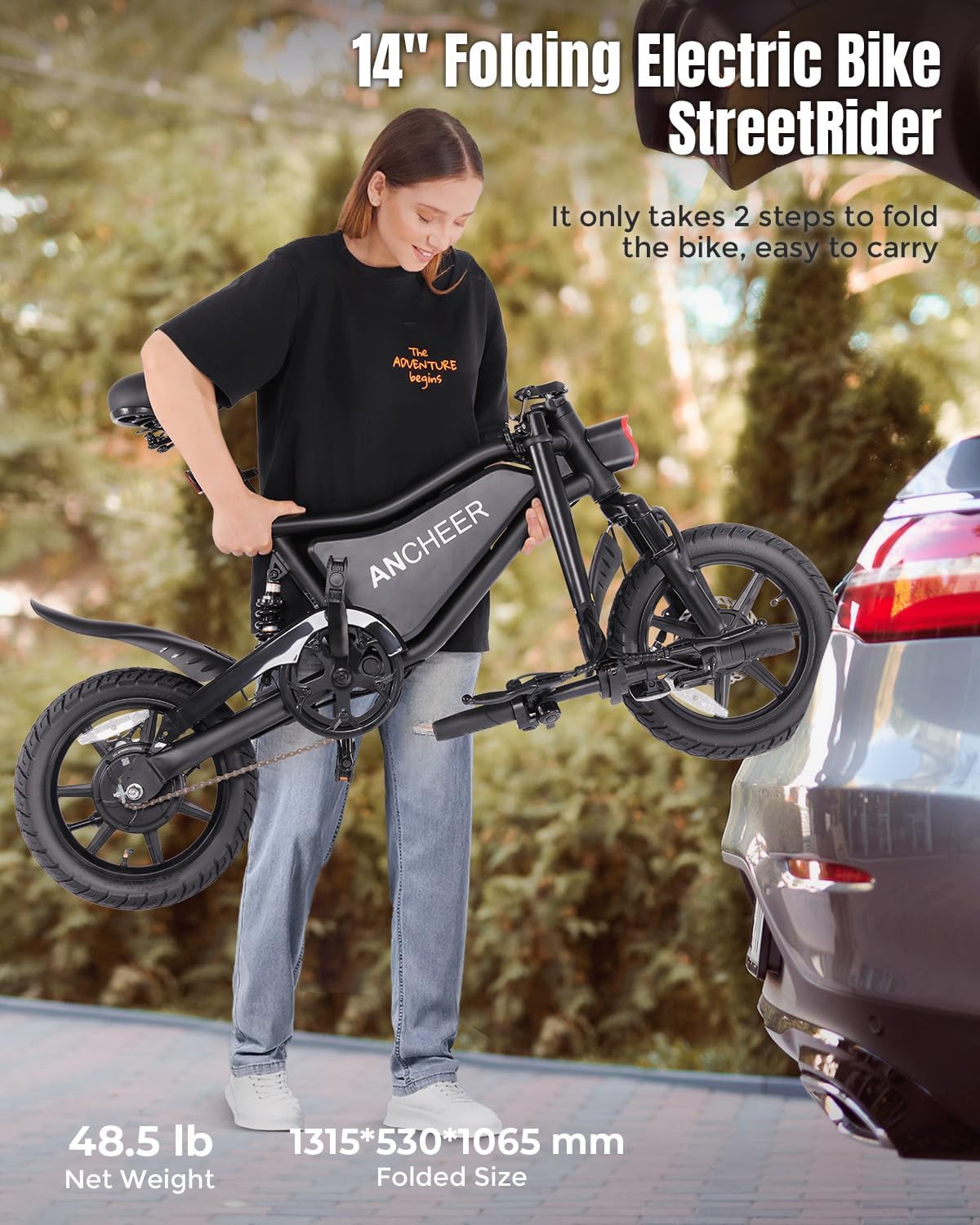 Bicicleta Eléctrica Plegable ANCHEER 350W, 22MPH, Modelo 14