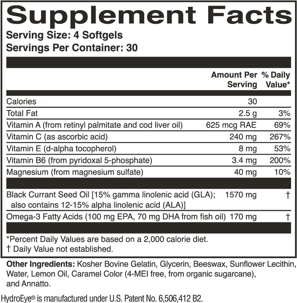 Suplemento de cápsulas de gel Hydroeye, alivio para ojos secos, 120 unidades