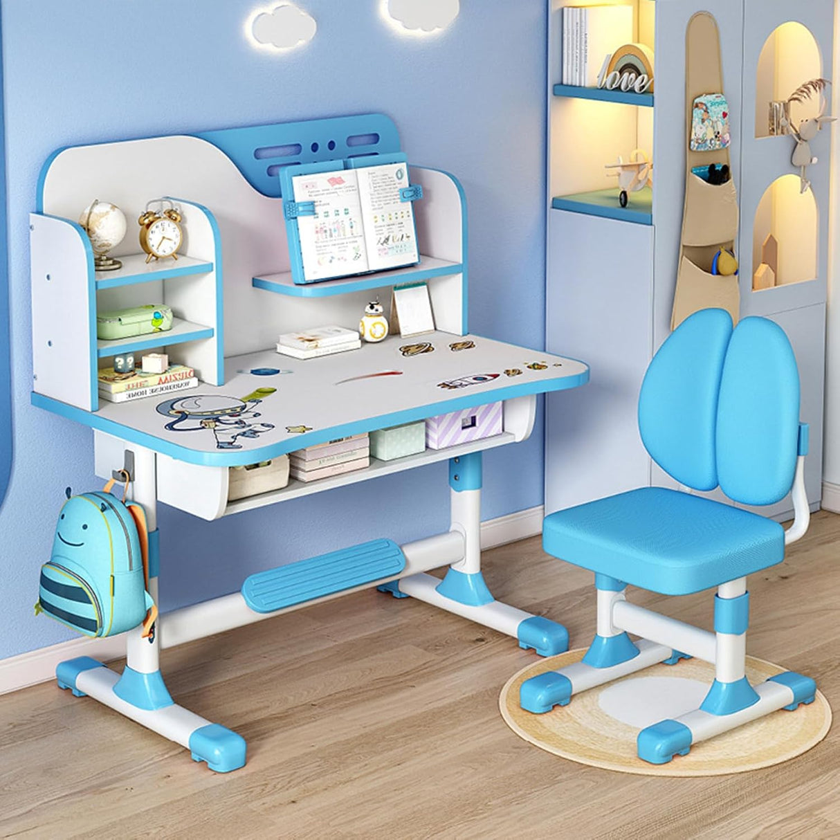 Conjunto Escritorio y Silla Infantil Ajustable con Patrón Astronauta
