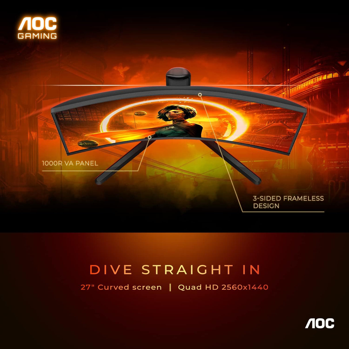 Monitor Gaming Curvo AOC CQ27G3Z 27 QHD 240Hz 0.5ms