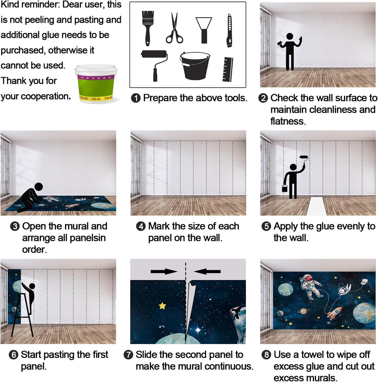 Mural infantil FWIEXA cohete conejo espacio 141x96 (no pegajoso)