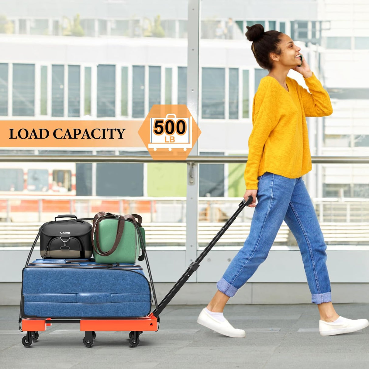Carretilla Plegable SOYO, 500lbs, 6 Ruedas, 2 Cuerdas Elásticas