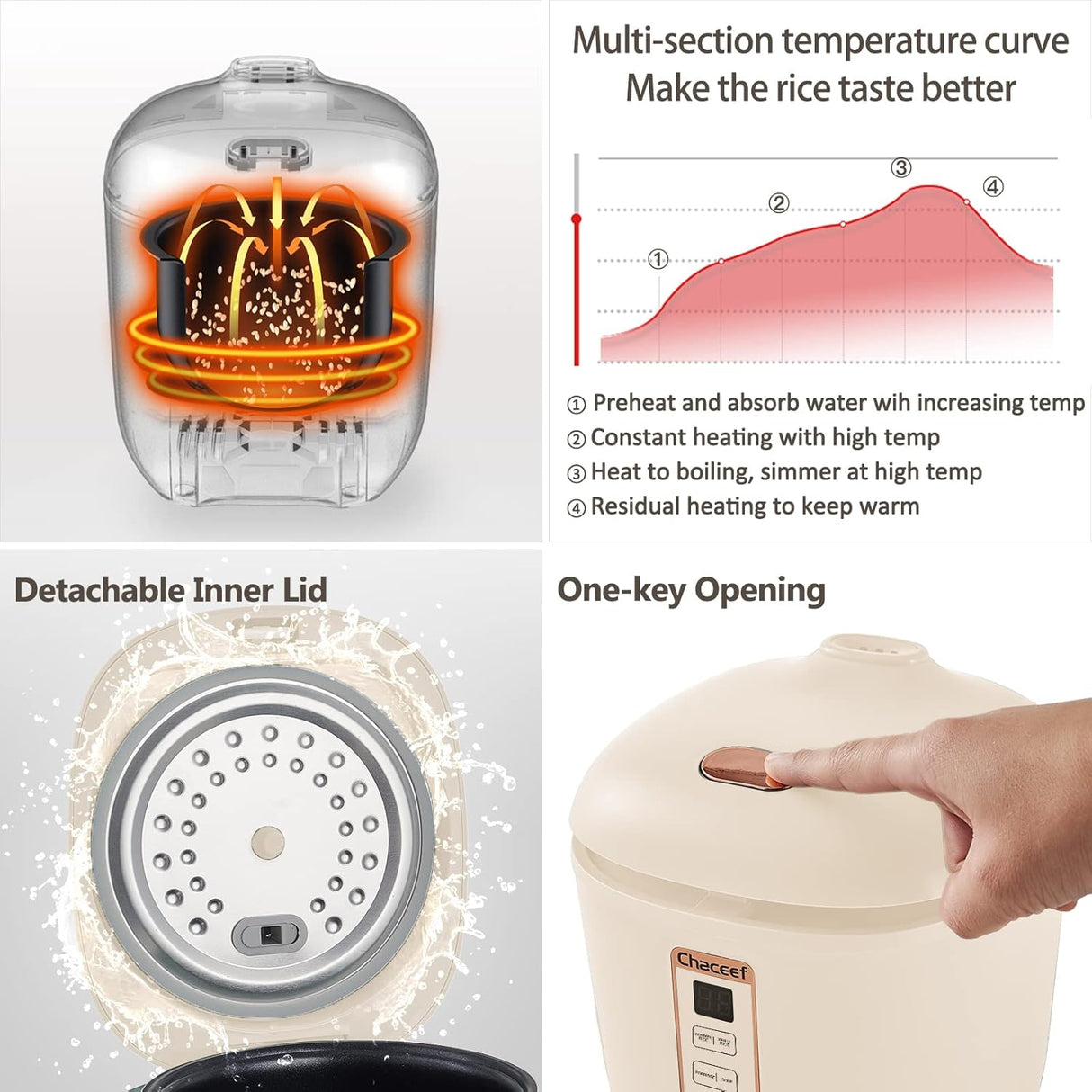 Arrocera portátil CHACEEF 1.2L, 2 tazas, función vaporera