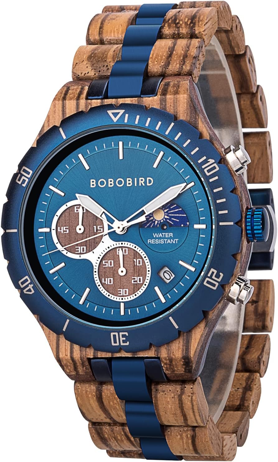 Reloj de madera de cuarzo para hombre acero inoxidable