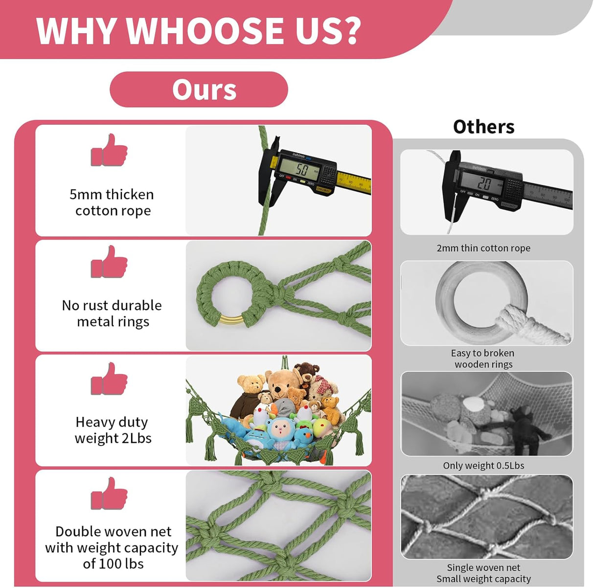 Hamaca de Almacenamiento de Peluches, Organizador Macramé Jumbo