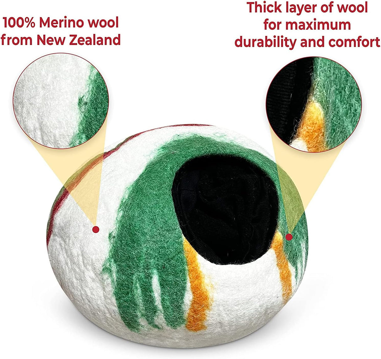 Cueva para Gatos Woolygon - 100% Lana Merino, Diseño Plegable