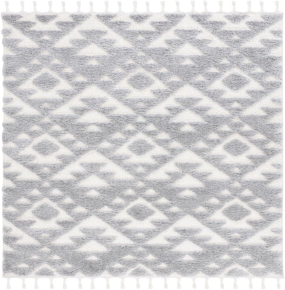 Alfombra de área tipo shag con borlas, diseño contemporáneo, MTS688G-6