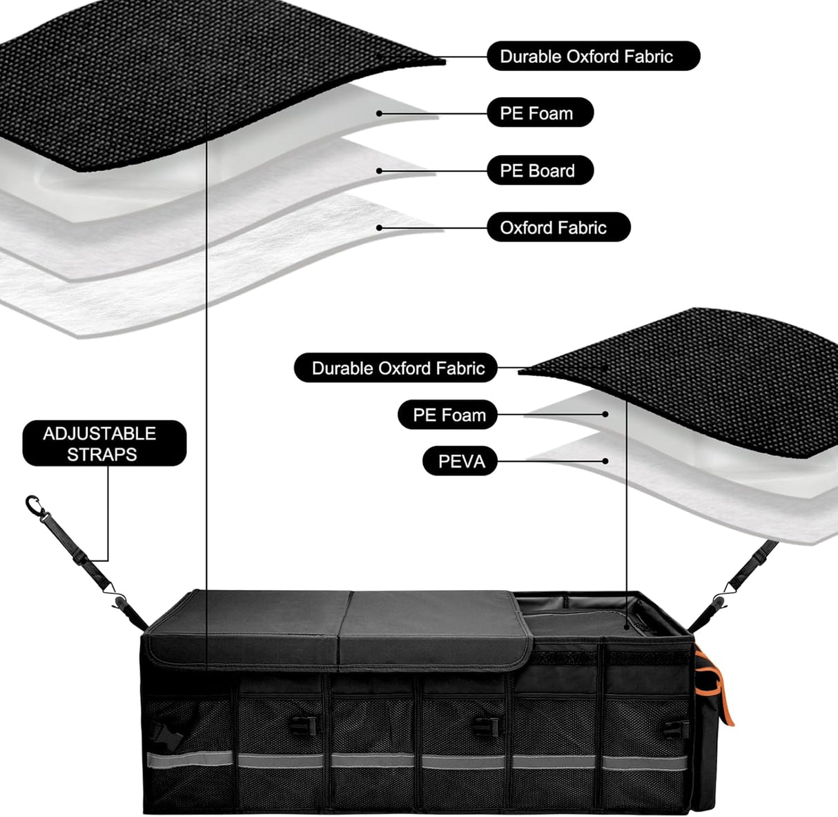 Organizador de Maletero con Enfriador, 6 Divisores Removibles