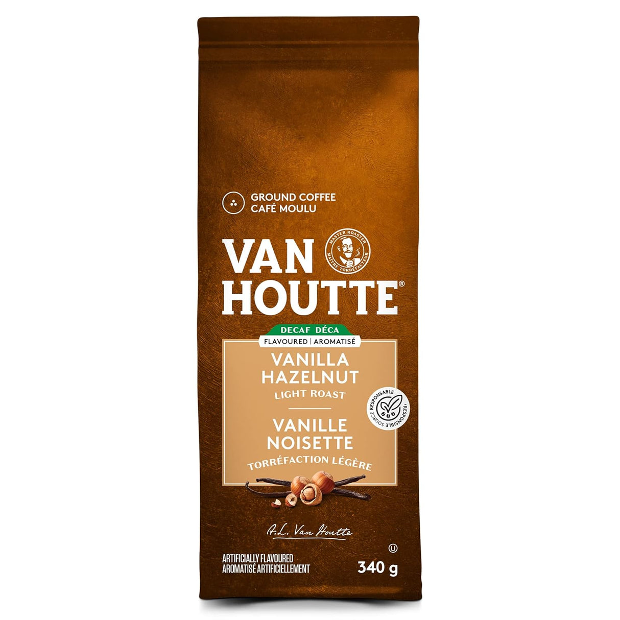Café Molido Descafeinado Vainilla Avellana Van Houtte 340g