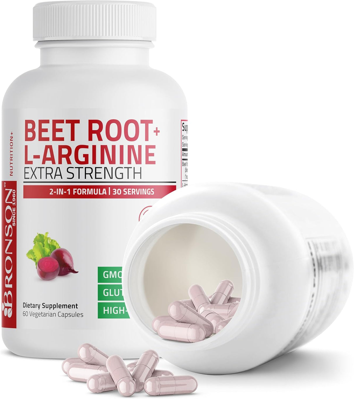 Suplemento Bronson Betabel + L-Arginina, 60 Cápsulas Veganas