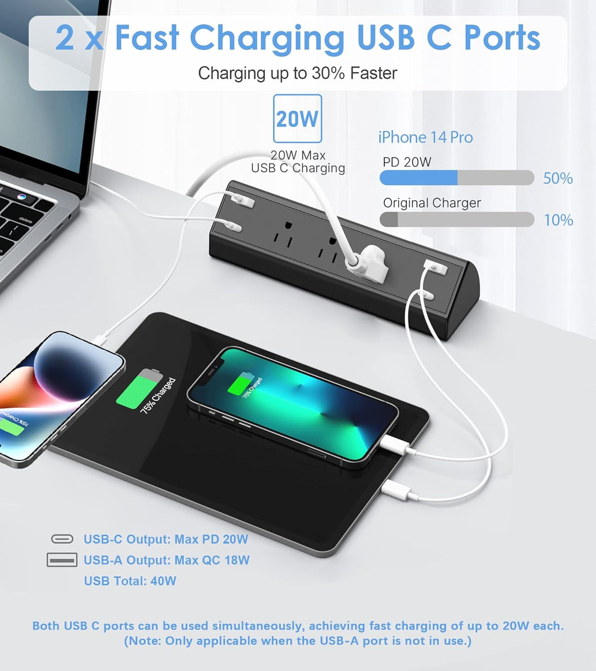 Regleta de alimentación con abrazadera de escritorio 3 tomas