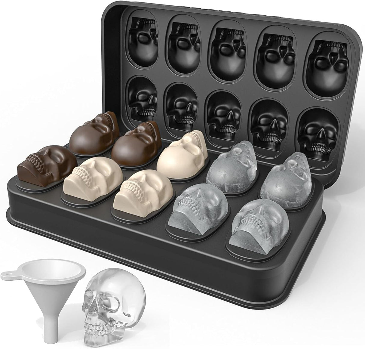 Molde de Hielo Calavera 3D, BPA-Free, 10 Cavidades, Halloween