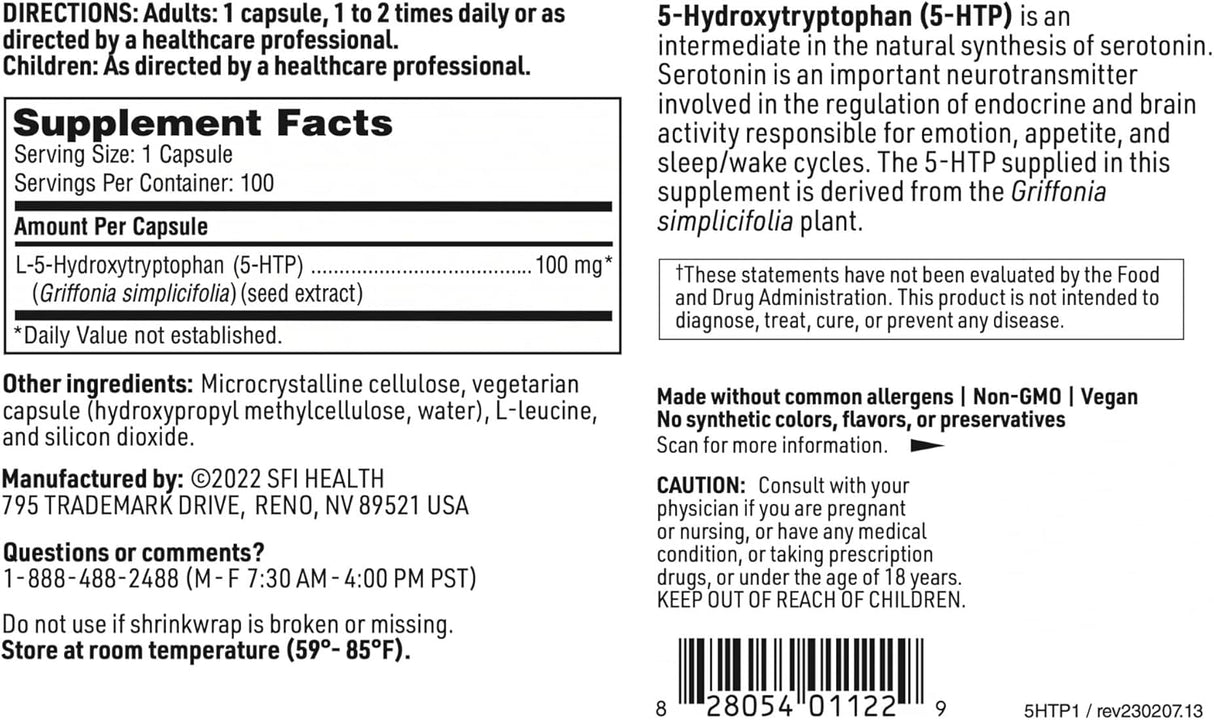 Suplemento 5-HTP 100 mg Klaire Labs, Apoyo al Ánimo, 100 Caps
