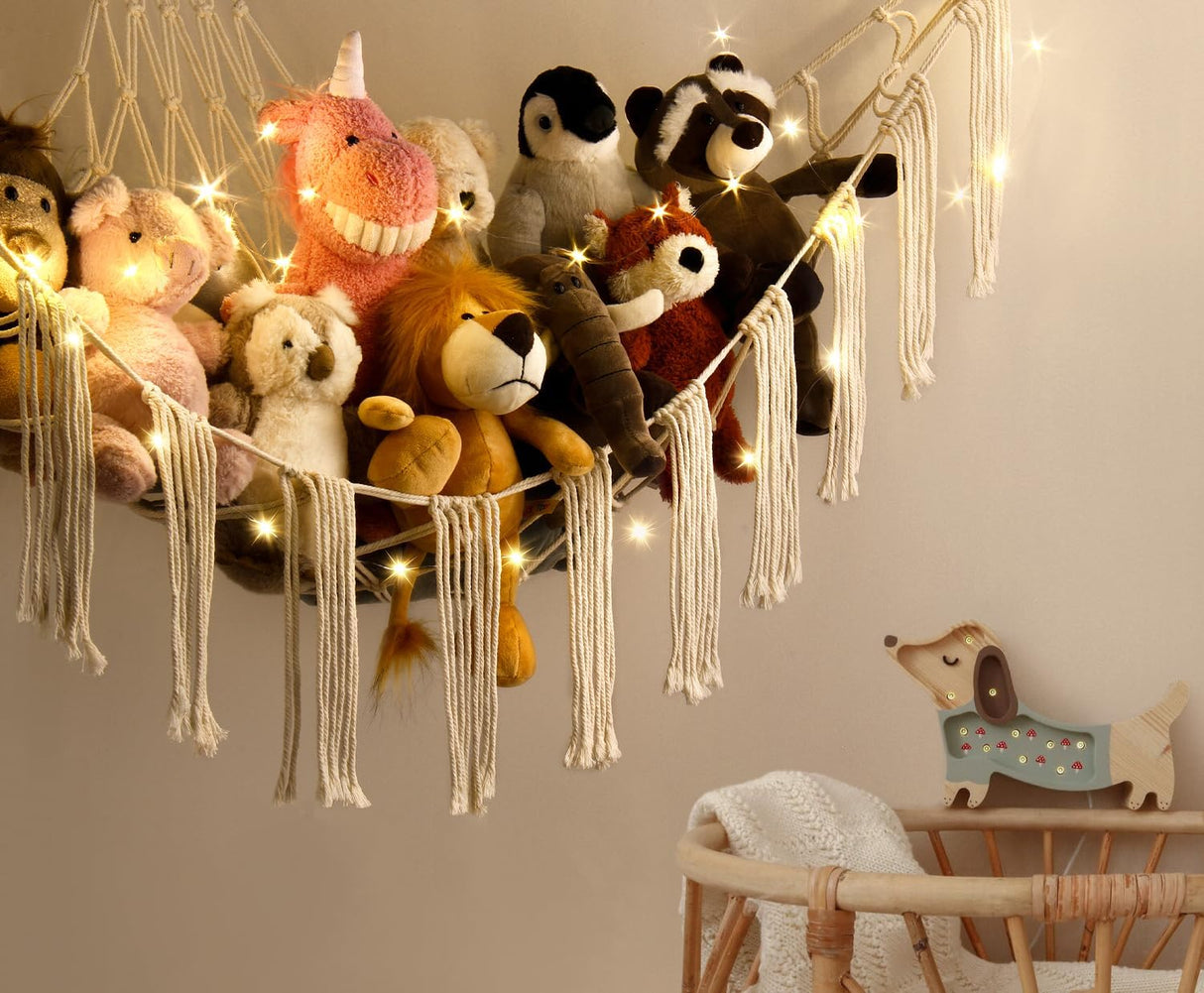 Hamaca para Peluches con Luz LED - Organizador Grande Boho
