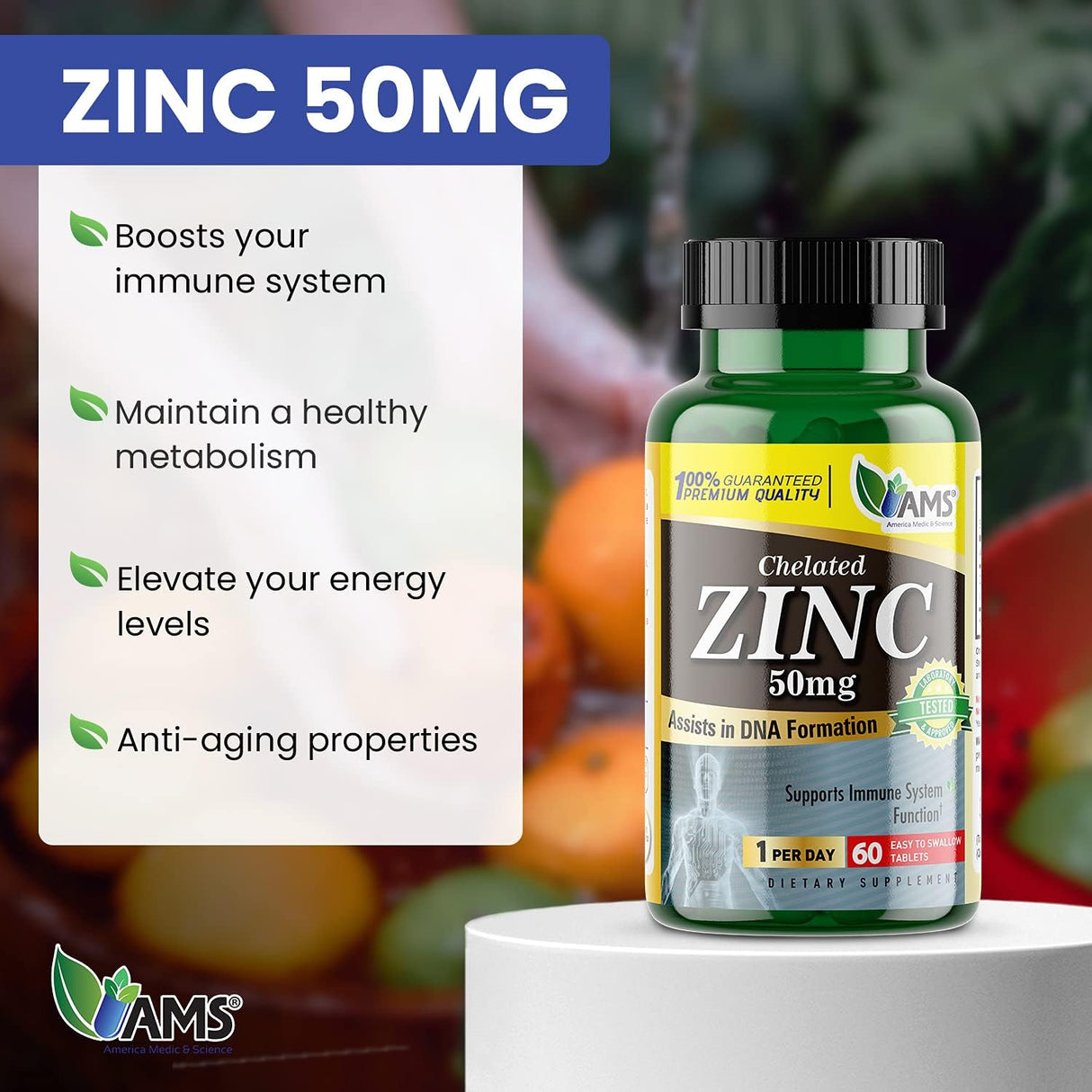 Suplemento Science Zinc 50mg Impulsar la inmunidad 60und