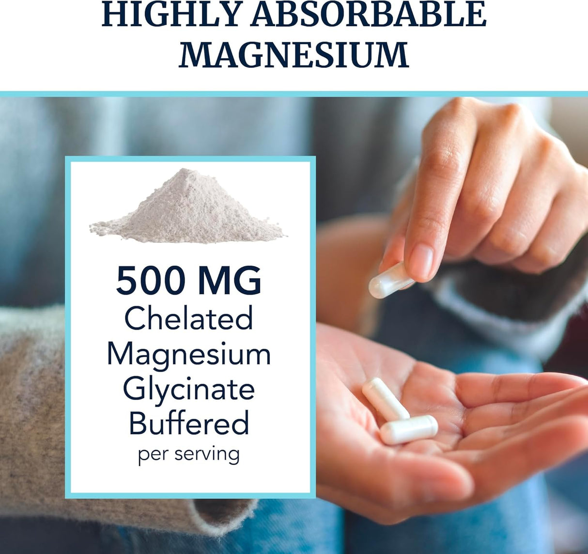 Magnesio Glicinato 500mg | Alta Absorción | 120 cápsulas