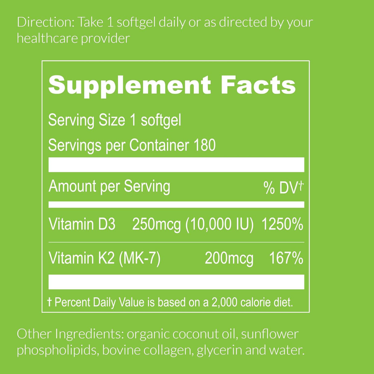 UpNourish Vitamina D3 K2 Liposomal 10,000 IU 180 Mini Softgels