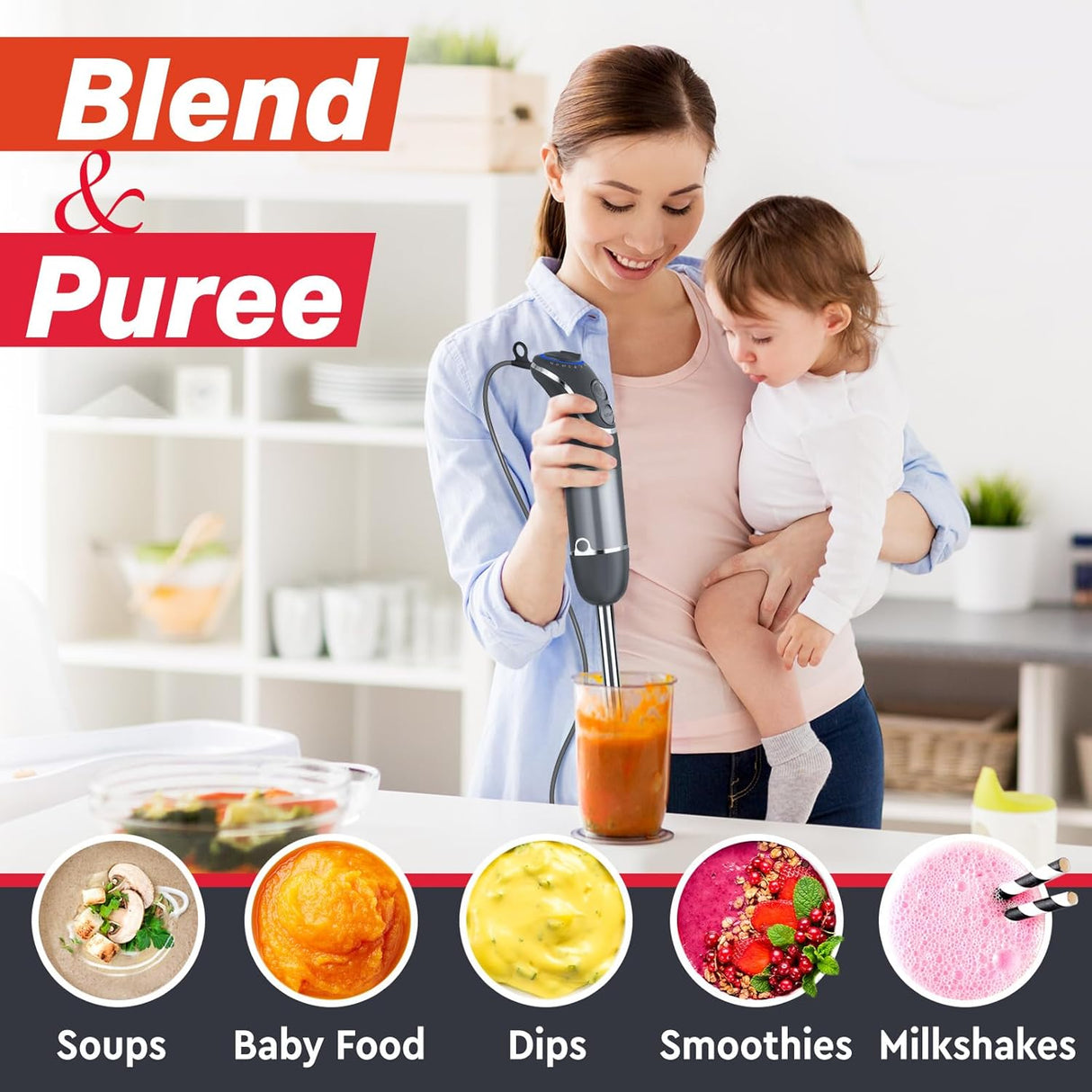 Licuadora de mano de 12 velocidades con modo Turbo