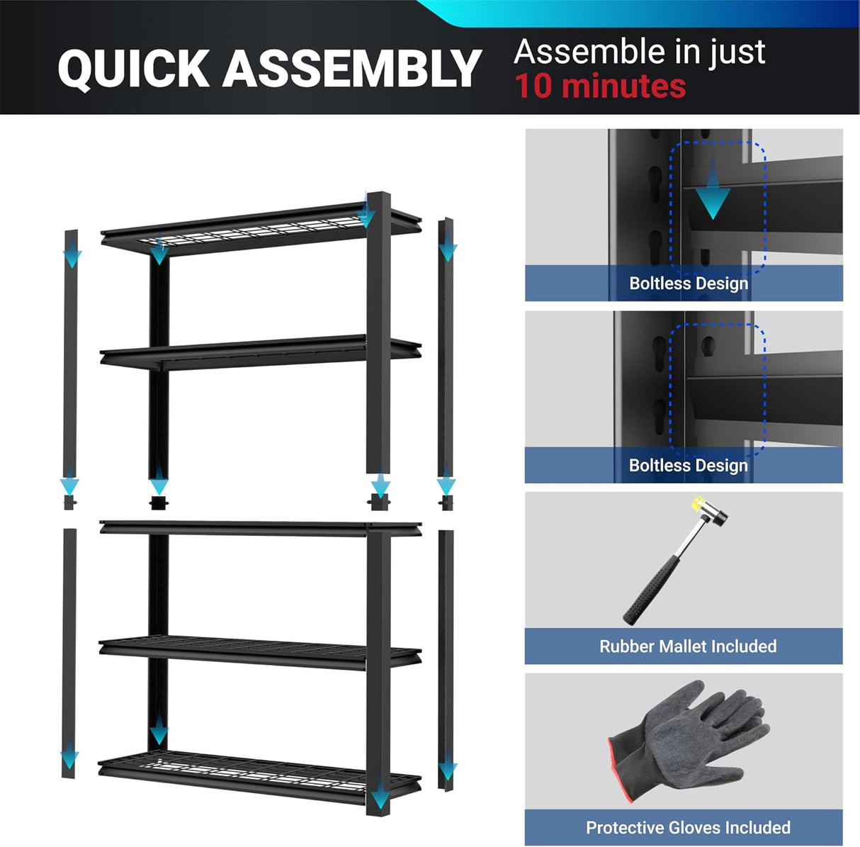 Estantería de garaje resistente de 2500 libras, metal, 5