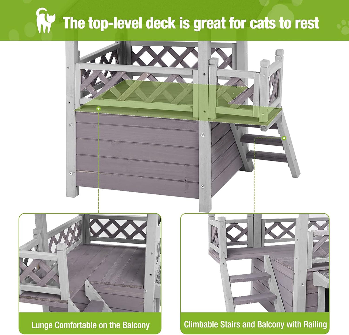 Casa para Gatos Fera, AIR09-BS, de Madera, 2 Pisos, Impermeable