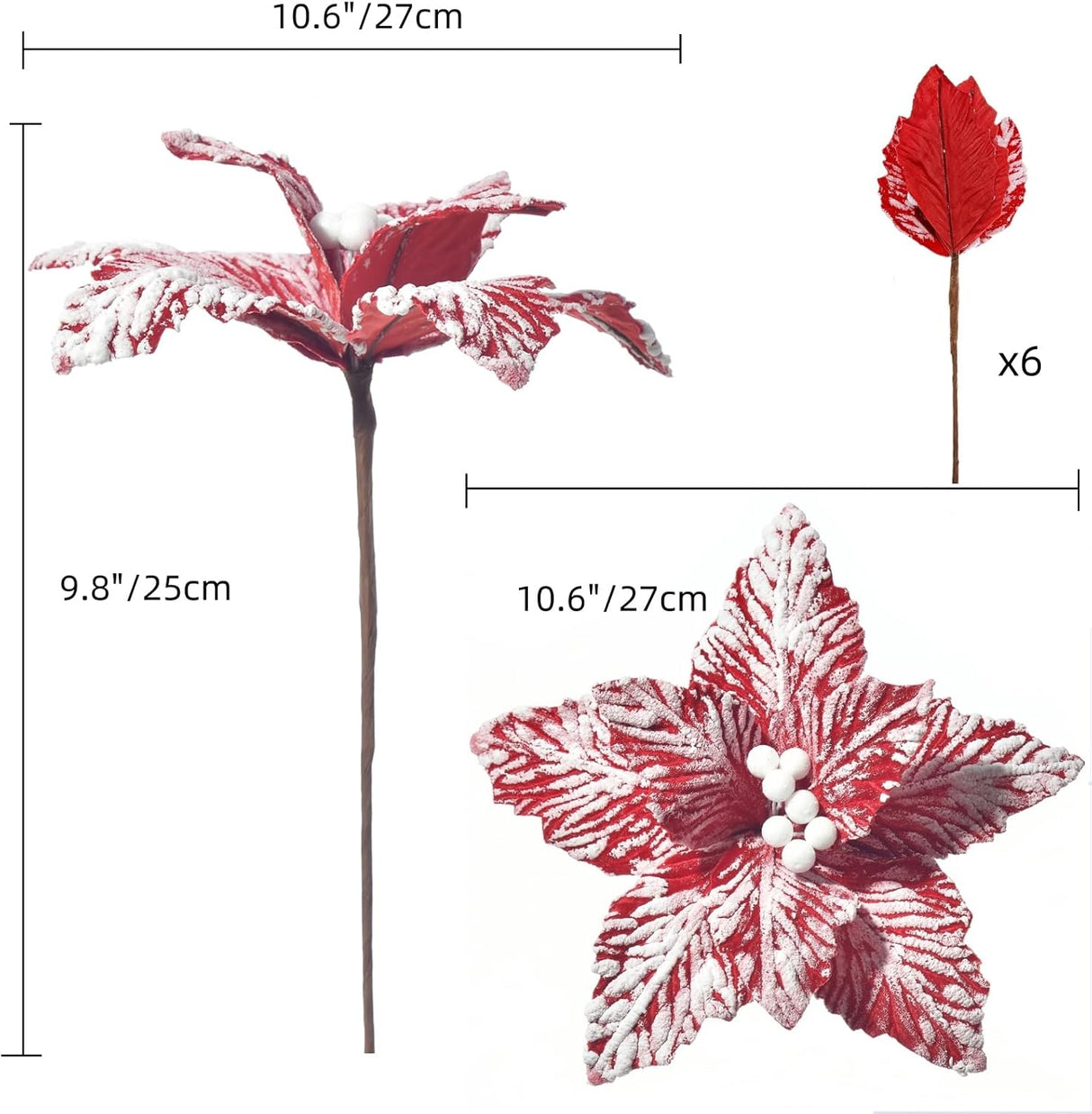 Poinsettias Artificial 6 Pcs Decoración Árbol Navidad - Modelo Navidad