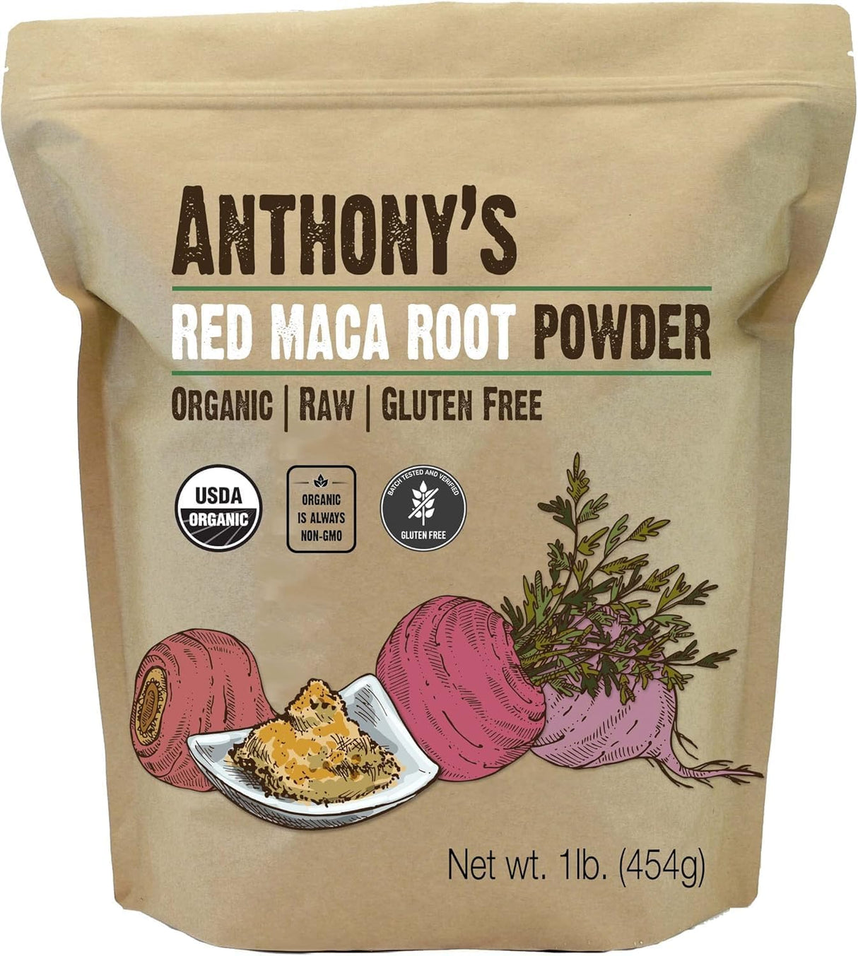 Maca Orgánica Roja Anthony 1 lb Raw Sin Gluten GMO