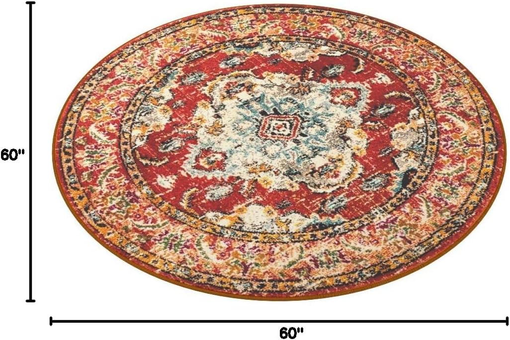 Alfombra Redonda Boho Chic, Diseño Medallón Distressed, MNC243H
