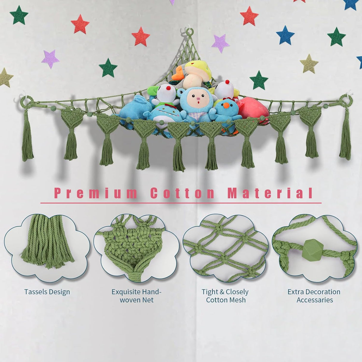 Hamaca de Almacenamiento de Peluches, Organizador Macramé Jumbo