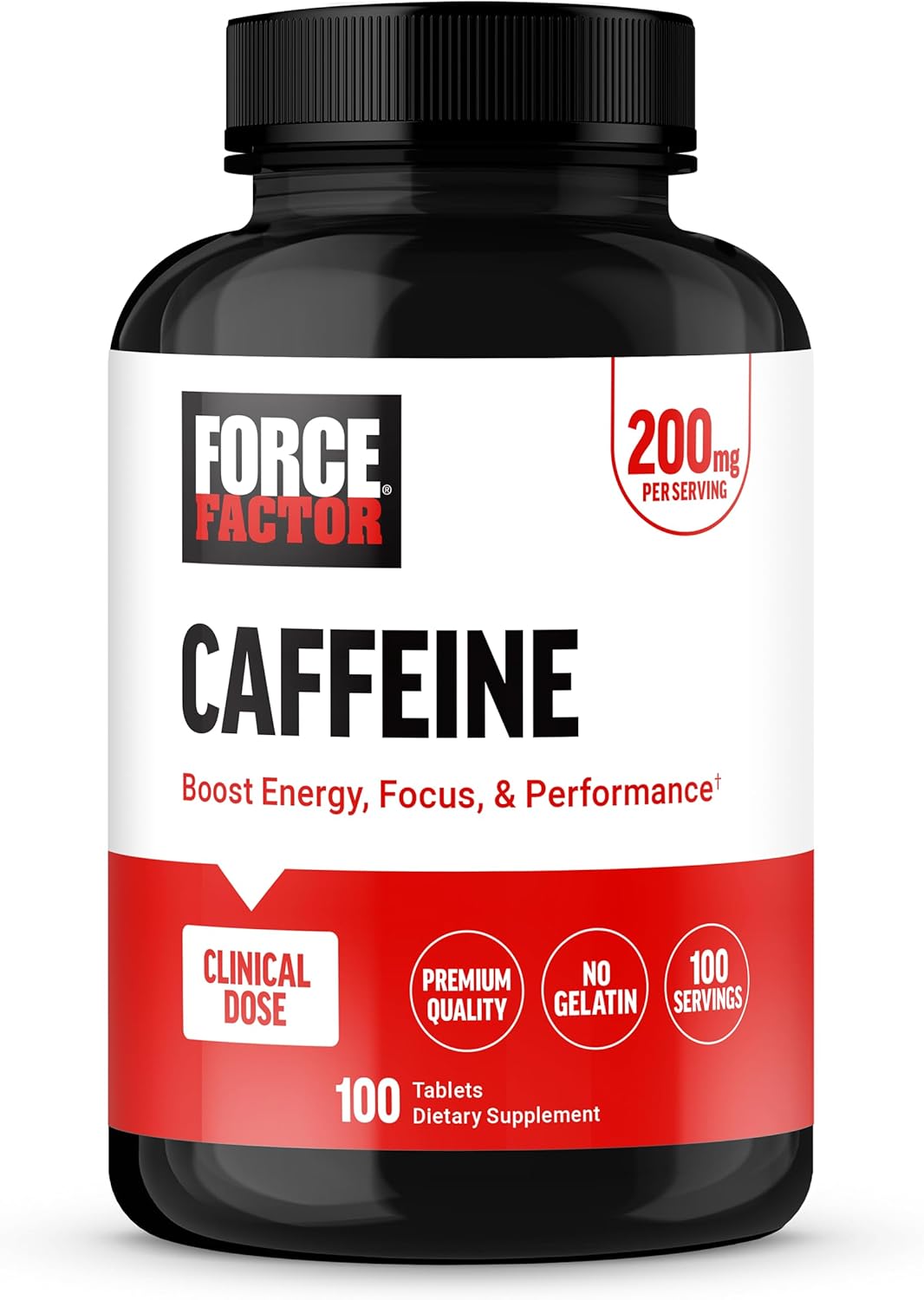 Píldoras de cafeína 200mg Force Factor, energía y enfoque