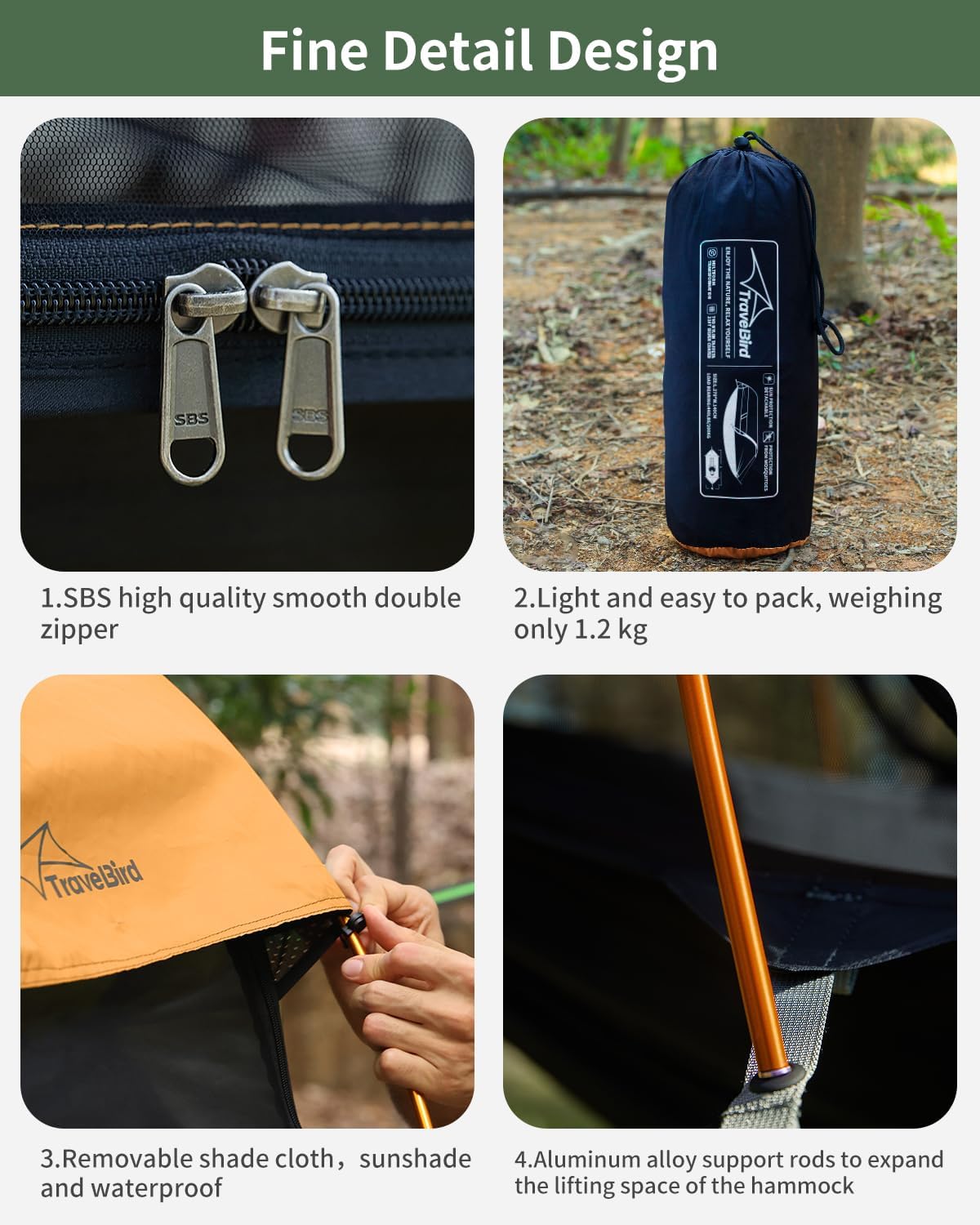 Hamaca de Camping con Mosquitera y Sombra, 4 en 1, Modelo X