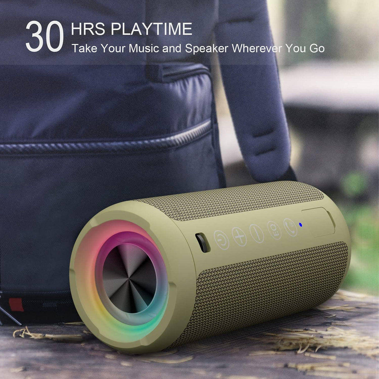 Parlante Bluetooth 5.3 inalámbrico IPX7, sonido estéreo 24W, RGB