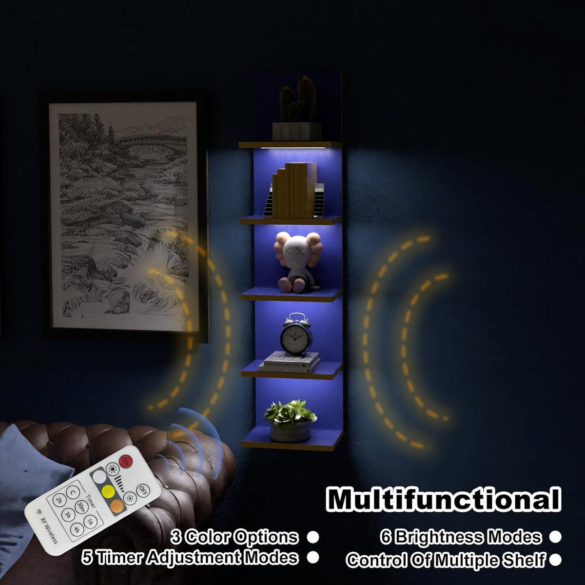 Estante Flotante 5 Niveles con Luz LED, Diseño Vertical, Modelo Torre