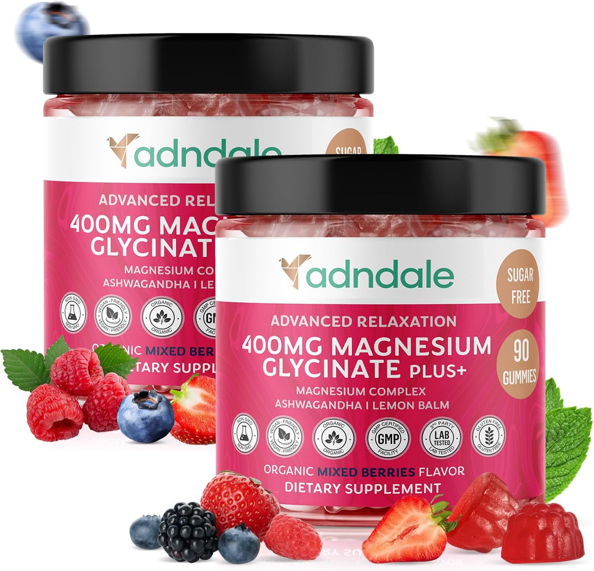 180 Gummies Magnesio Glycinato con Ashwagandha, Sin Azúcar