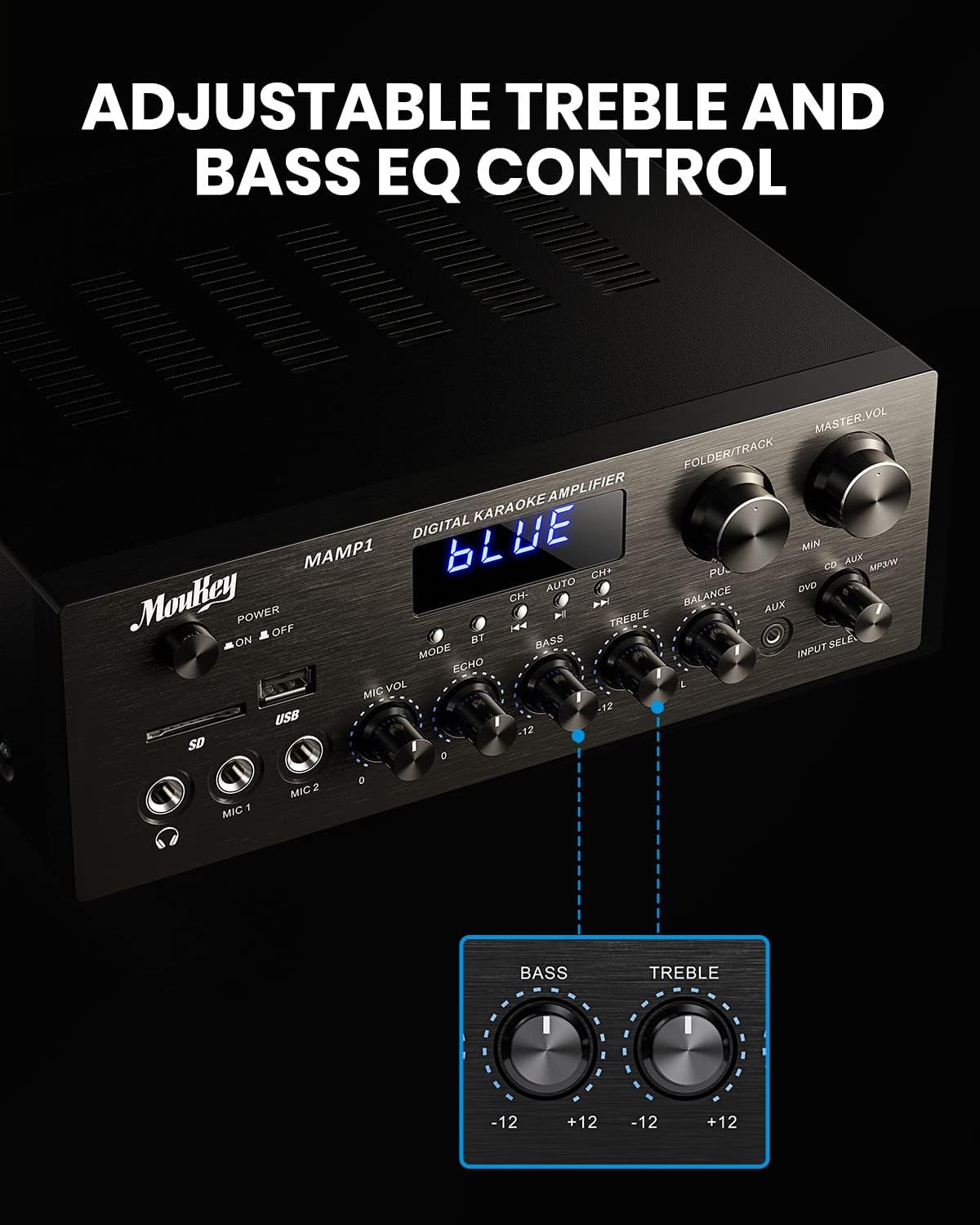 Amplificador Estéreo Bluetooth 5.0 400W con USB y MIC - MAMP1