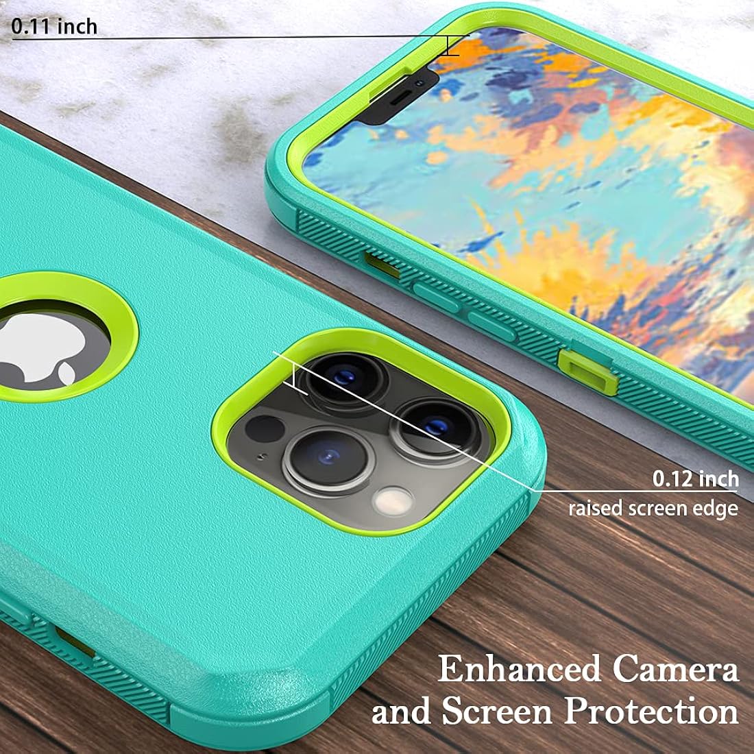 TASHHAR Funda para teléfono iPhone 13 Pro Max, resistente a prueba de golpes, funda protectora con clip para cinturón para Apple iPhone 13 Pro Max 5G 2021 (verde + amarillo)