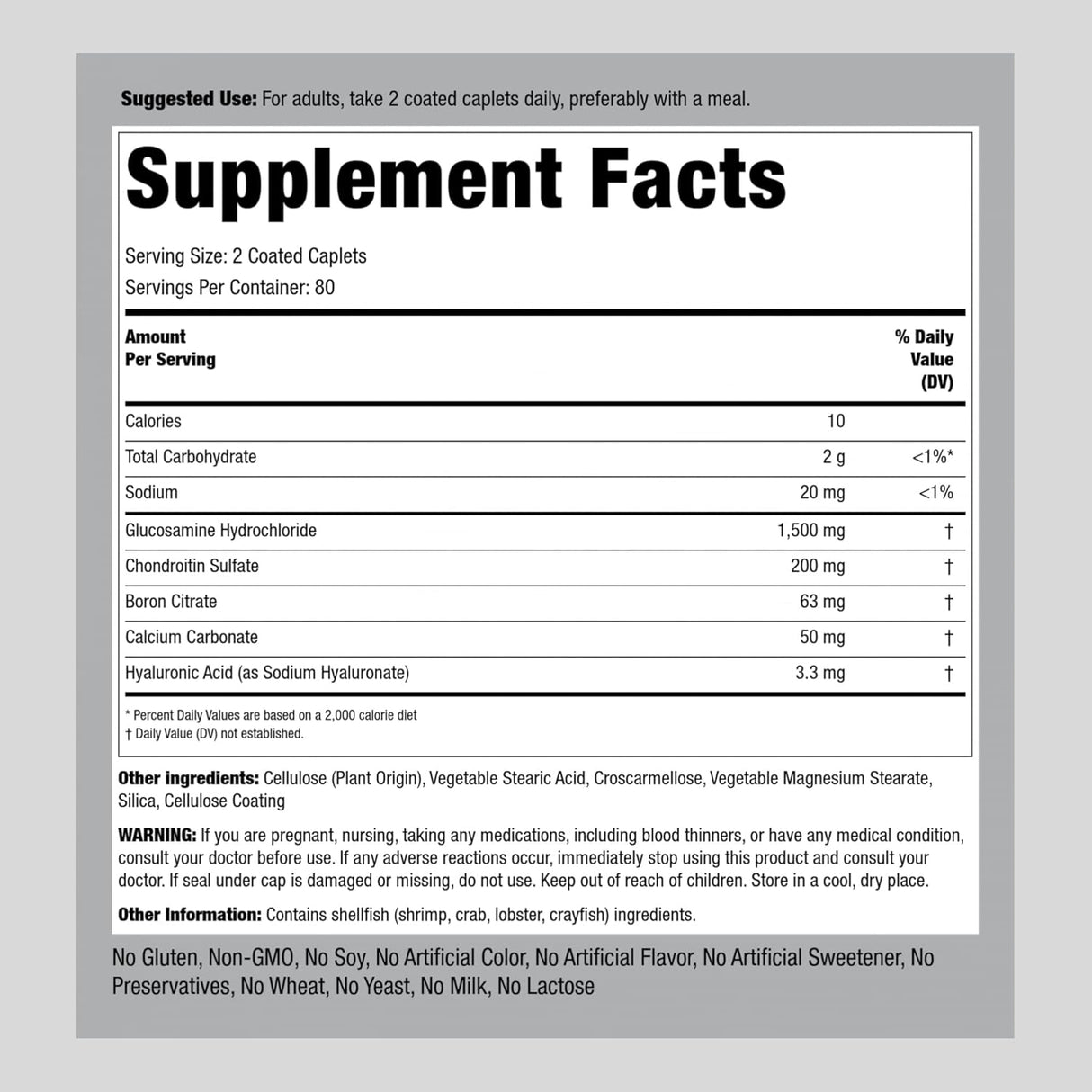 Suplementos Piping Rock Glucosamina condroitina 160 cápsulas