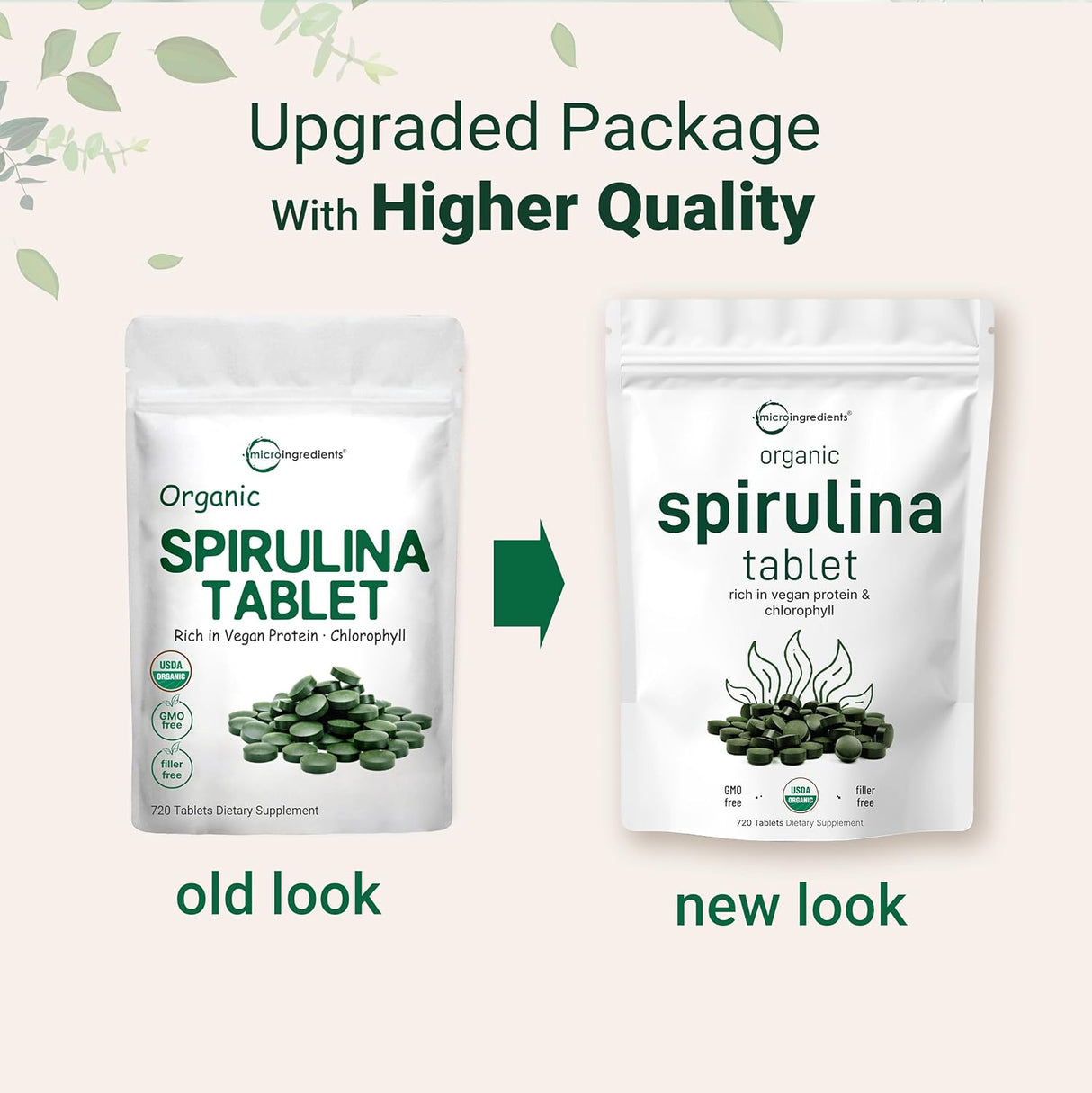 Suplemento orgánico de espirulina, 3000 mg por porción 720u