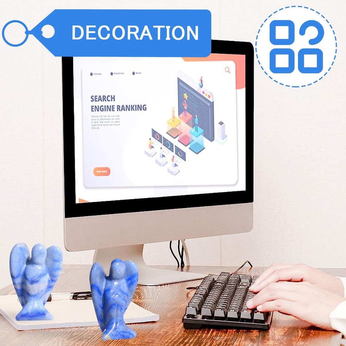 QINJIEJIE Cristales de aventurina azul, decoración de ángel