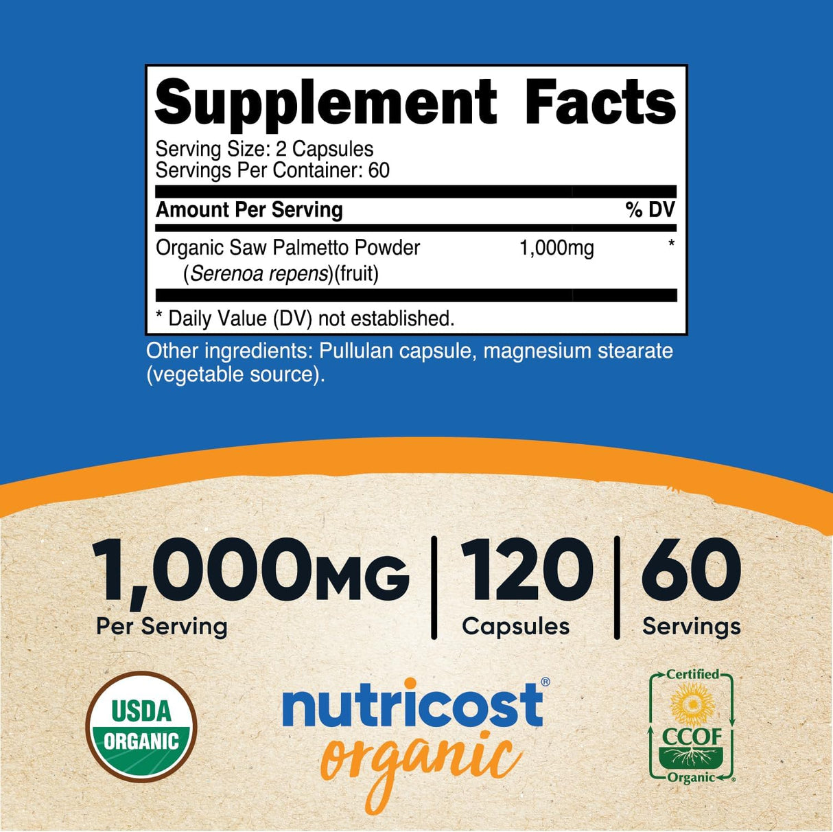 Suplemento Nutricost Saw Palmetto 1000 mg 120 cápsulas
