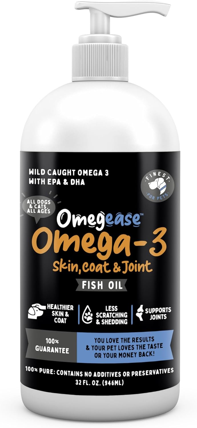 Aceite de pescado 100 % puro, con omega 3, 6 y 9 para perros y gatos, 32 onza