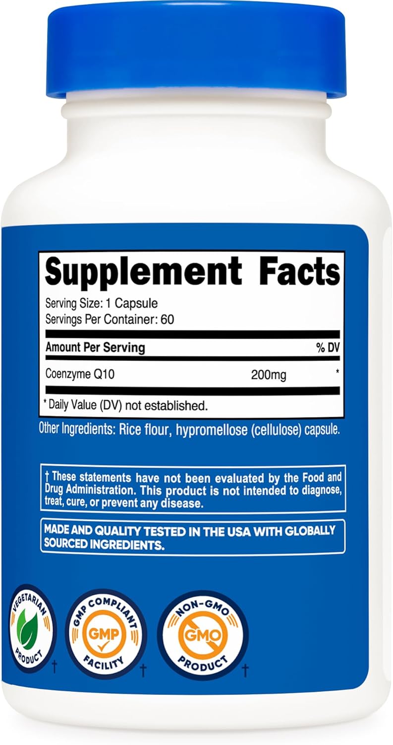 Nutricost CoQ10 200mg, 60 Cápsulas Vegetarianas, Alta Absorción