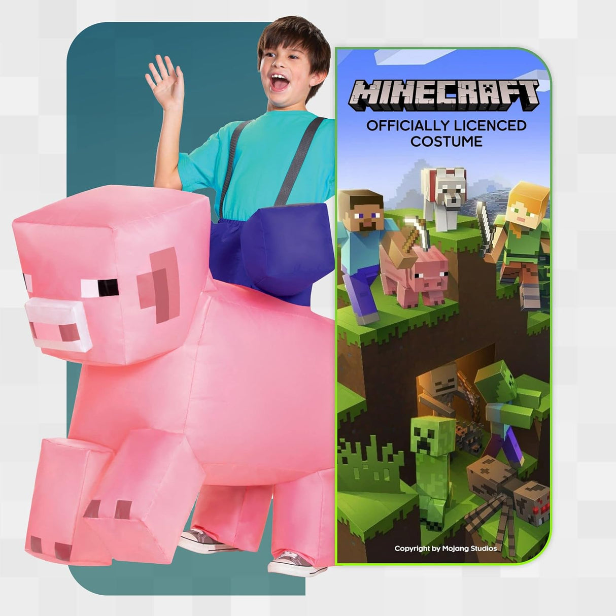 Disfraz Inflable de Cerdo para Niños, Minecraft, Talla 7-8